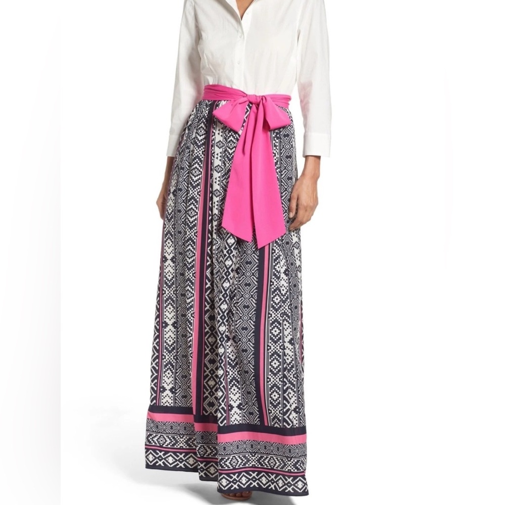 Eliza J Scarf Print Jersey & Crêpe de Chine Maxi Dress Size 16